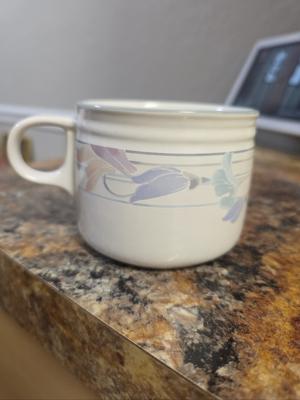Studio Nova Cream Ceramic Crock with Blue Logo Accent